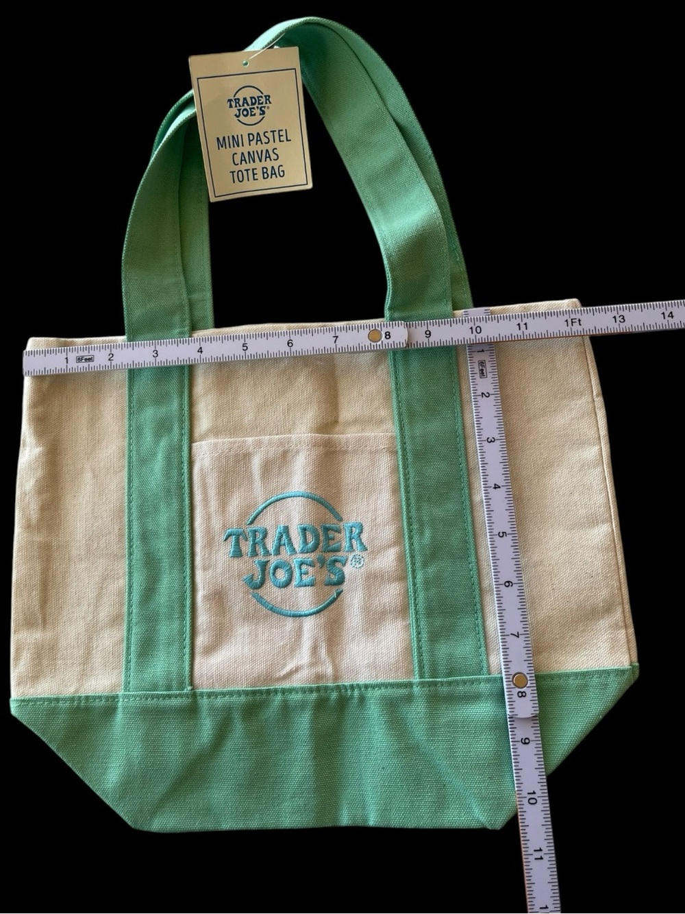 Trader Joe’s Mini Pastel Canvas Tote Bag Green Reusable NWT Rare